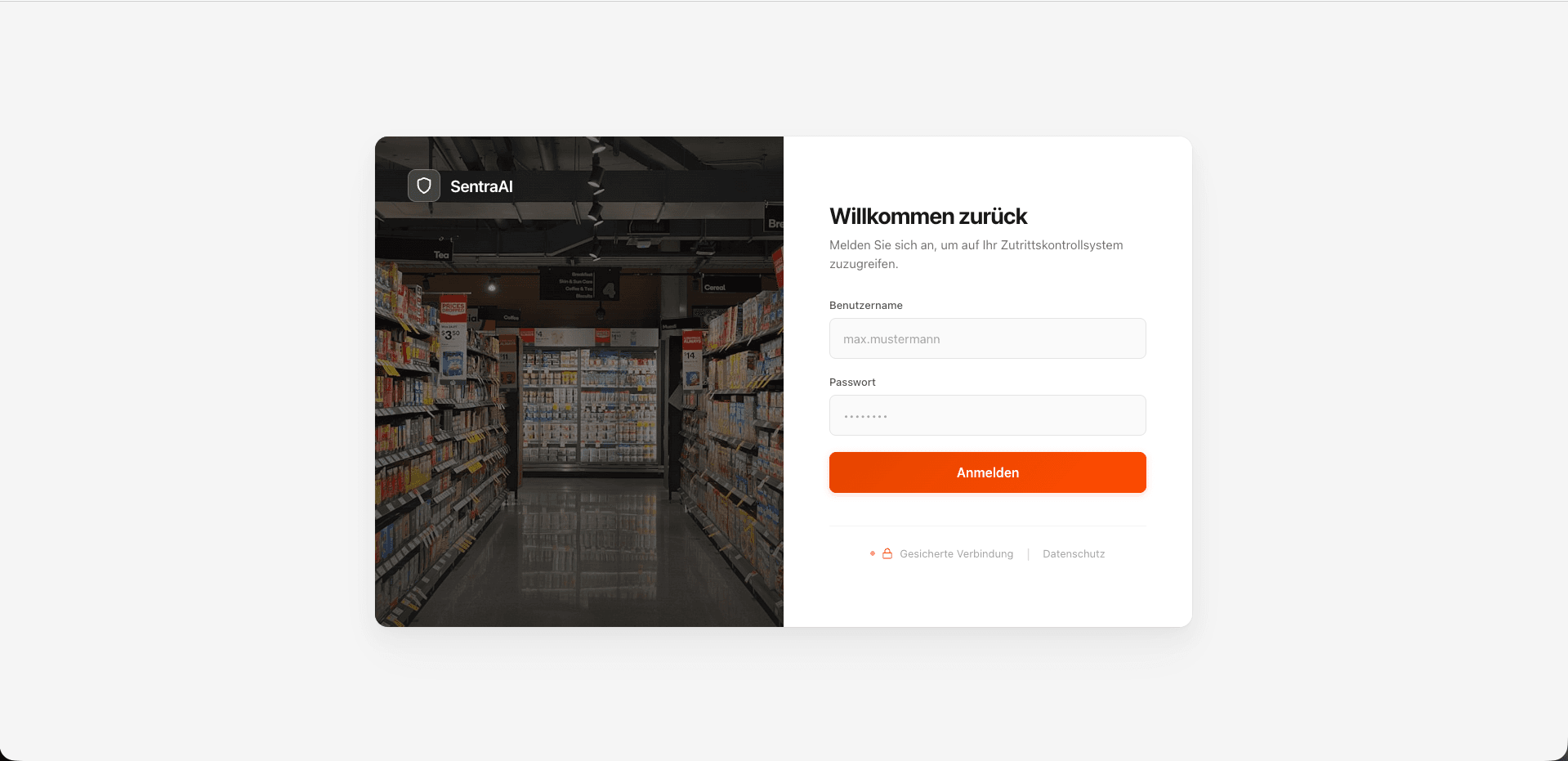 Sentra AI Entrance — gesicherte Anmeldung zum Zutrittskontrollsystem
